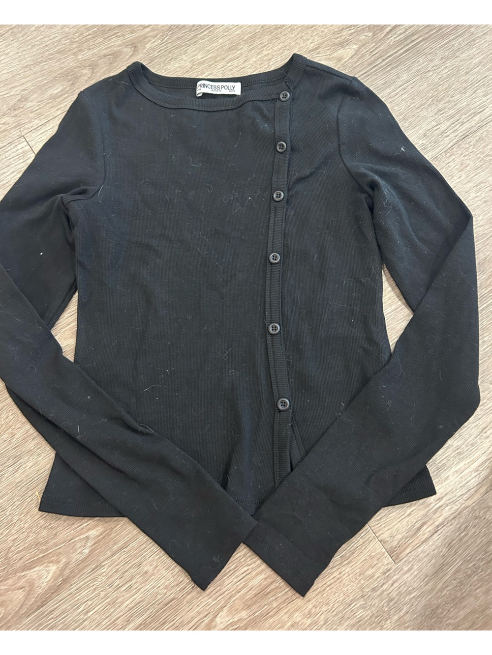 Princess Polly Black Asymmetric Button-Front Long Sleeve Top